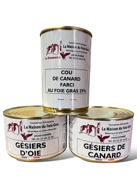1 Gésiers de canard confits + 1 Gésiers d'oie confit & 1 Cou de canard farci - La Dommoise