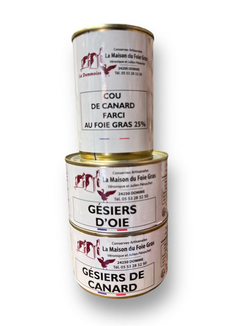 1 Gésiers de canard confits + 1 Gésiers d'oie confit & 1 Cou de canard farci - La Dommoise