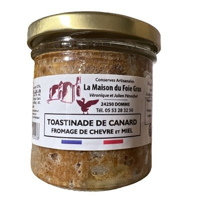 Toastinade de canard : miel et fromage de chèvre