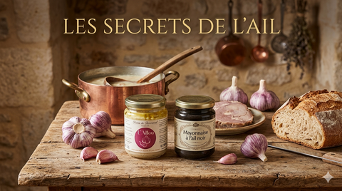 L'aillou, la mayonnaise à l'ail noir, une tranche d'Anchaud et une casserole de tourin blanchi à l'ail