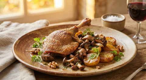 Cuisses de canard confites aux cèpes et pommes de terre à la Sarladaise