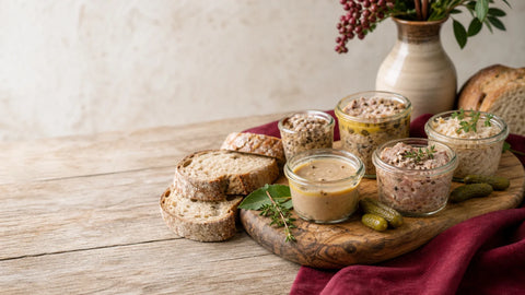 Assortiment de terrines du terroir français présenté sur une table élégante