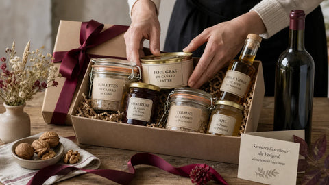 Lot gastronomique français présenté dans un coffret prêt à offrir