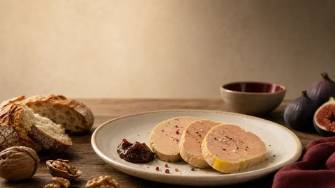 Assiette de foie gras du Périgord avec pain de campagne et accompagnements raffinés