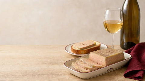 Foie gras et verre de vin blanc sur une table élégante