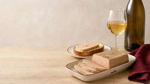 Foie gras et verre de vin blanc sur une table élégante