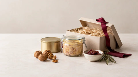 Nature morte éditoriale de coffrets et spécialités gastronomiques du Sud-Ouest
