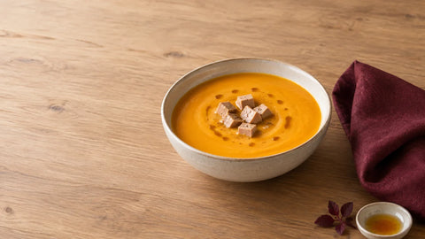 Bol de velouté de potiron aux dés de foie gras