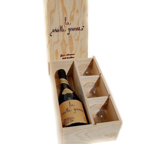 Coffret bois 3 verres - eau-de-vie de prune de Souillac - Louis Roque - 70cl + 3 verres