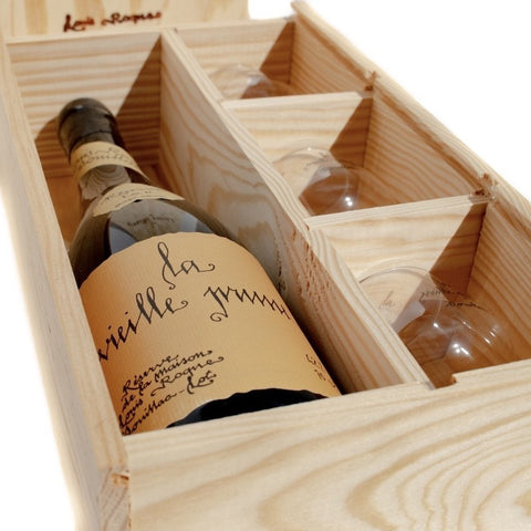 Coffret bois 3 verres - eau-de-vie de prune de Souillac - Louis Roque - 70cl + 3 verres