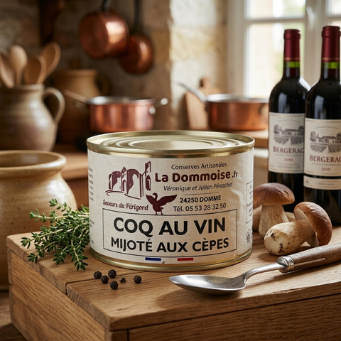 Coq au vin de Bergerac mijoté aux Cèpes - La Dommoise