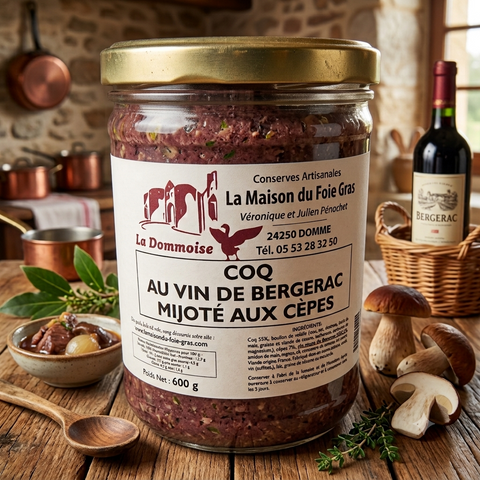Coq au vin de Bergerac mijoté aux Cèpes - La Dommoise