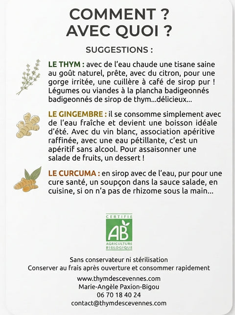 Fiche recette SIROPS BIO - La Dommoise
