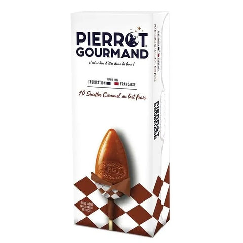 Étui 10 sucettes caramel au lait frais - PIERROT GOURMAND