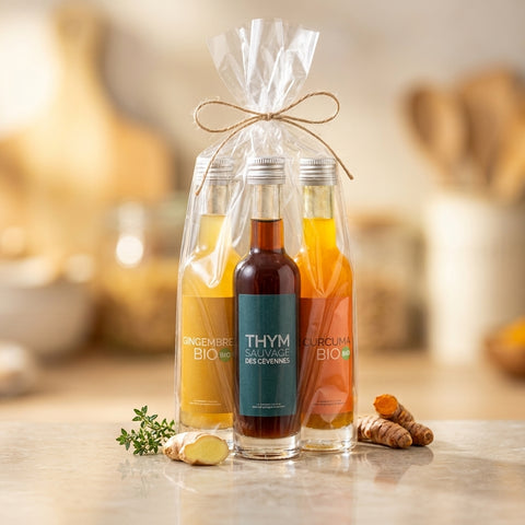 Trio de sirop BIO - Thym Gingembre Curcuma - La Dommoise